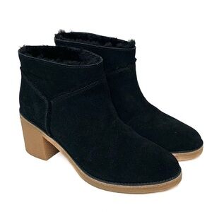 UGG Australia US 9.5 EU 40.5 Kasen Block Heel Black Shearling Suede Boots Shoes